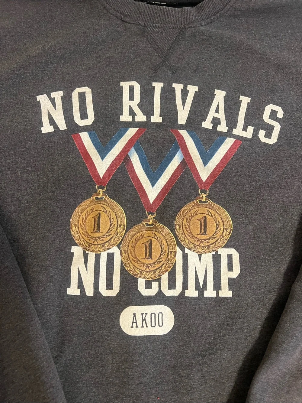 Akoo Charcoal Crewneck Sweatshirt with Medal Graphic